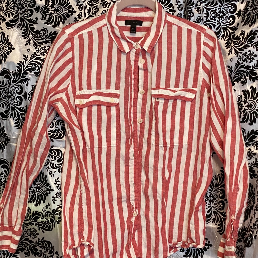 J Crew linen button-down striped shirt